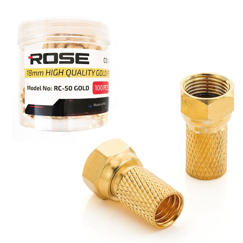 RG6 F Konnektör Gold 22mm 100 Adet Rose RC-50GOLD