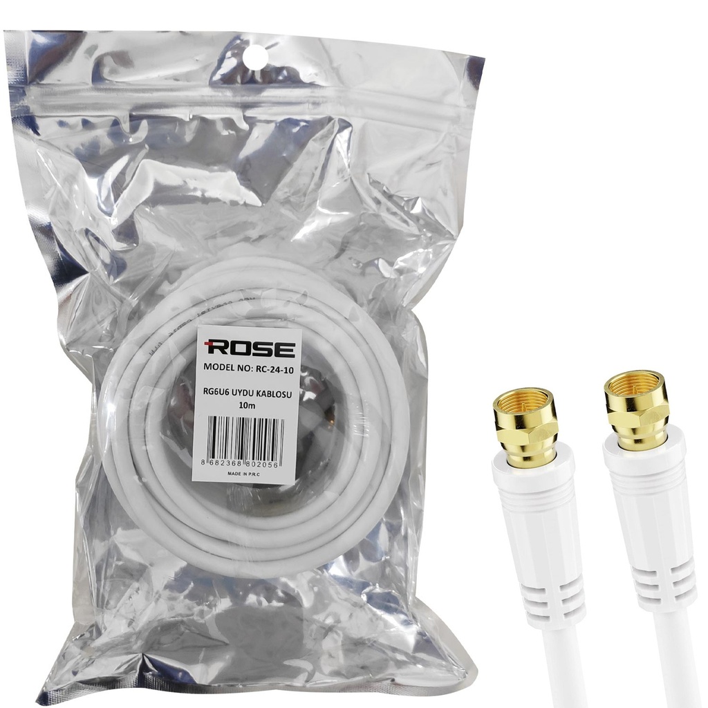RG6 F Konnektörlü Hazır Anten Kablo 10mt Rose RC-24-10