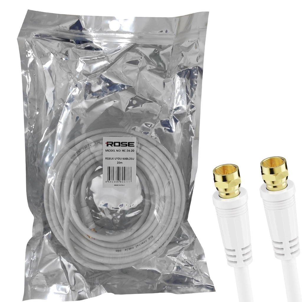 RG6 F Konnektörlü Hazır Anten Kablo 20mt Rose RC-24-20