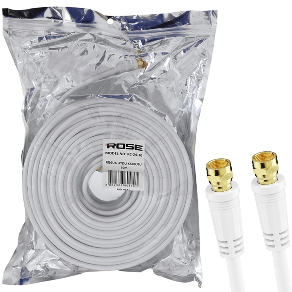 RG6 F Konnektörlü Hazır Anten Kablo 30mt Rose RC-24-30