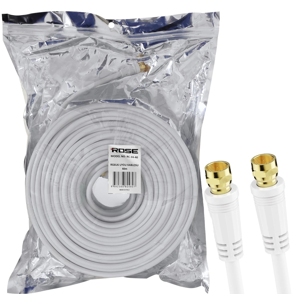RG6 F Konnektörlü Hazır Anten Kablo 40mt Rose RC-24-40