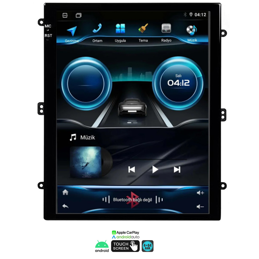 9.7'' Tesla Oto Tablet Android 4-64 Carplay Kameralı Multimedya Rose DC-8990BT-464