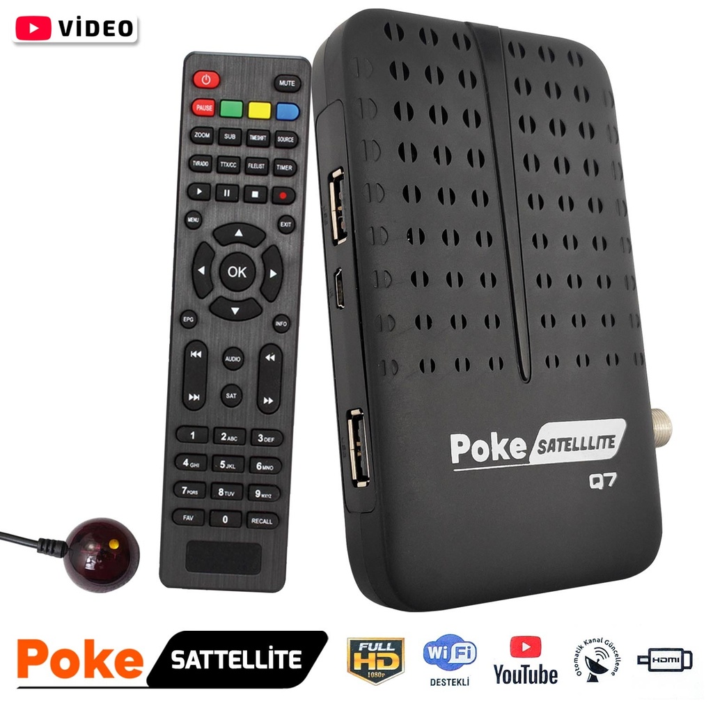 Full Hd Uydu Alıcı Youtube Free IPTV Wifi Youtube PokeSat Q7