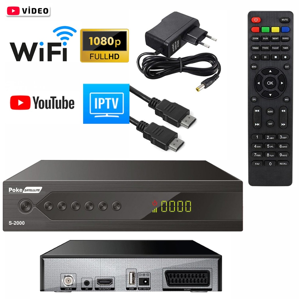 Full Hd Uydu Alıcı Kasalı Scartlı Free IP TV Wifi Youtube Destekli PokeSat S2000