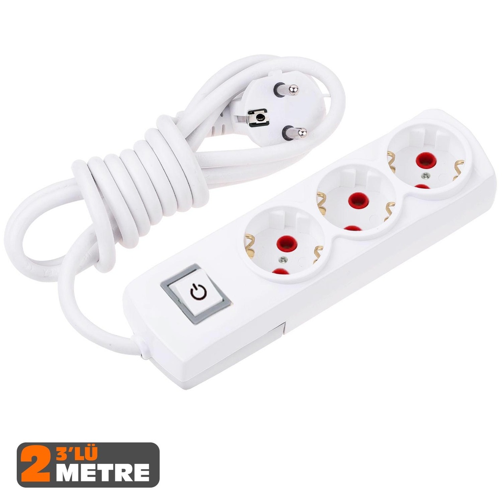 Üçlü Topraklı Anahtarlı Grup Priz 2mt Eko AS T2A