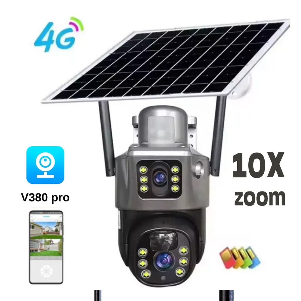 4G Solar PTZ Akıllı 2 Kamera 10x Optik Zoom Sim Kartlı Gece Renkli Sesli 1080p Rose AHD-30205 10X