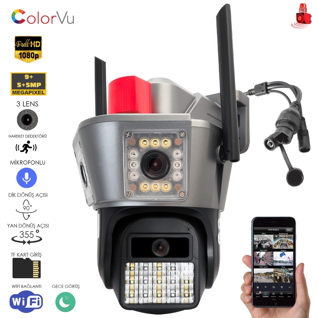 Akıllı Güvenlik Kamerası 3 Kamera 9MP Gece Renkli Sesli Alarmlı Apronx APX-WPG490