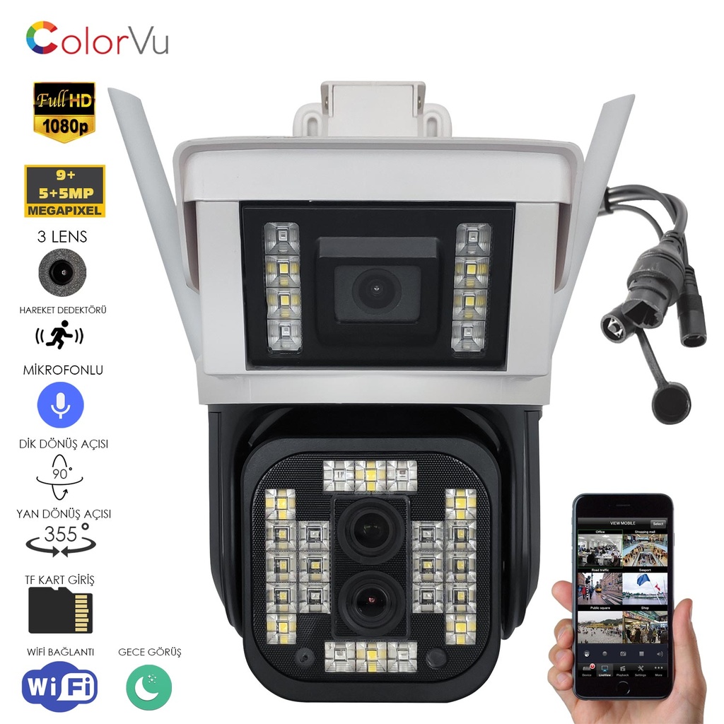 Akıllı Güvenlik Kamerası 3 Kamera 9MP Gece Renkli Sesli Apronx APX-WP363OZ