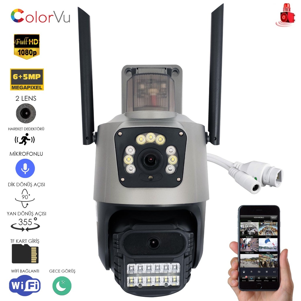 Akıllı Güvenlik Kamerası 2 Kamera 6MP Gece Renkli Sesli Alarmlı Apronx APX-WP242