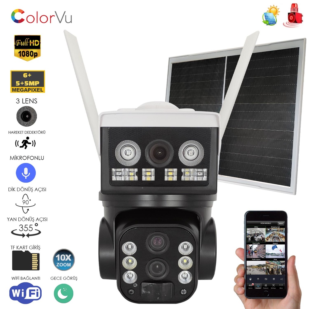 Smart Solar Akıllı Güvenlik Kamerası Starlight 3 Kamera 6MP Gece Renkli Sesli Apronx APX-WP266OZ