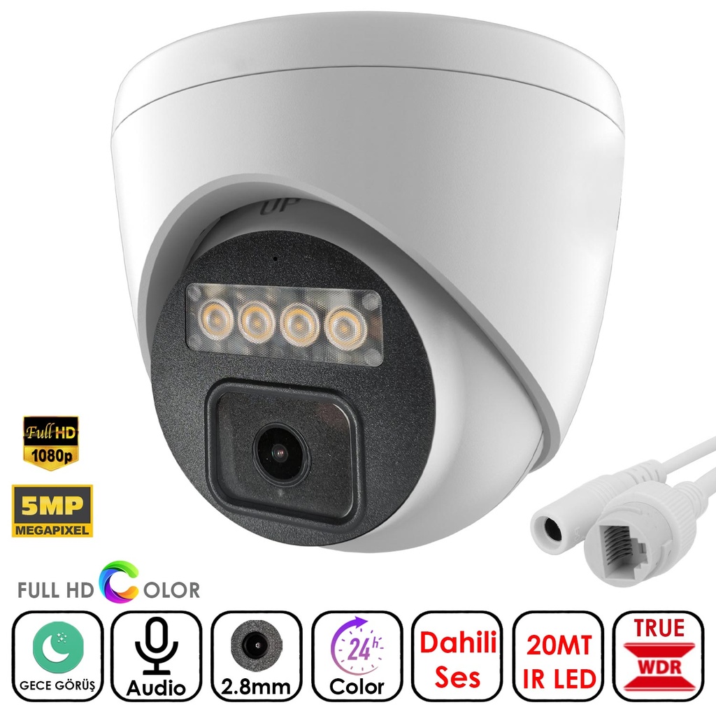 5mp IP Dome Kamera Colorvu Gece Renkli Mikrofonlu 2.8mm Apronx AX-DN150S