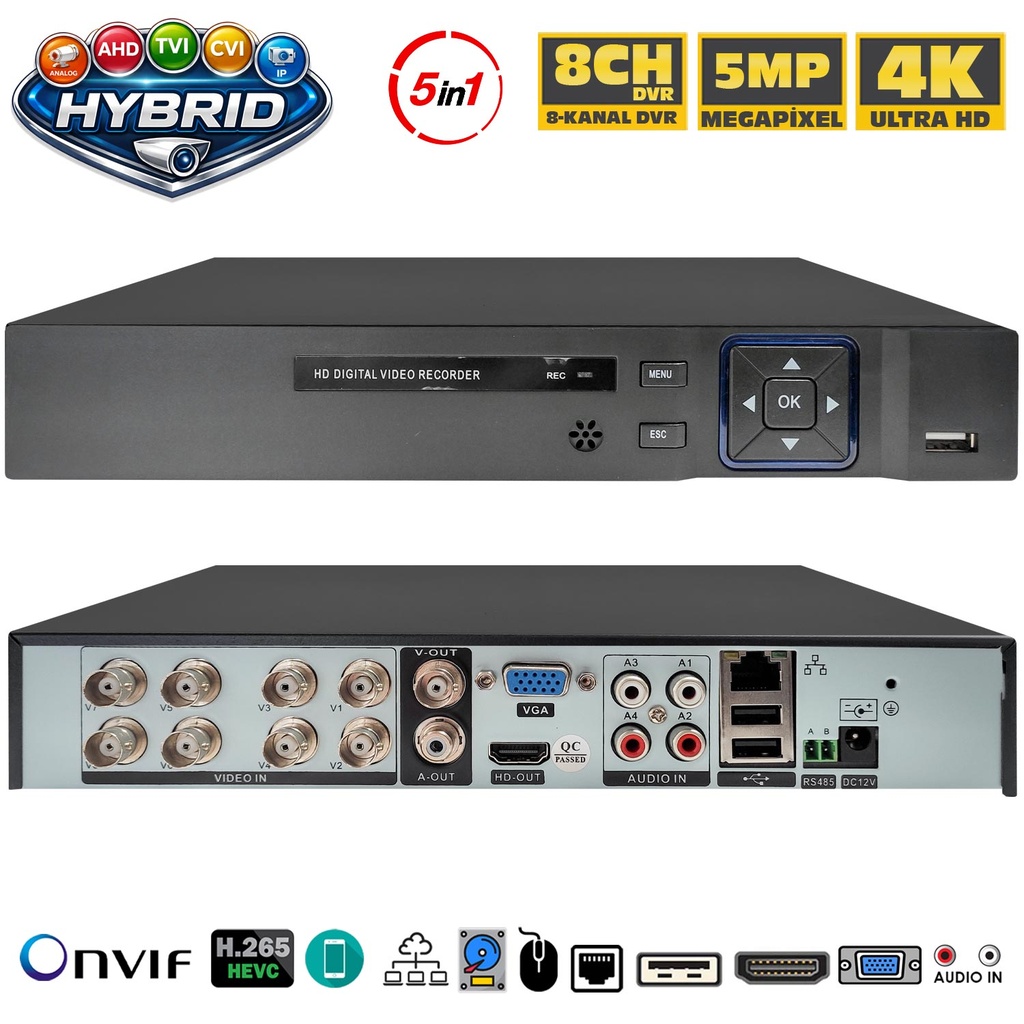 8 Kanal Hibrit DVR Kayıt Cihazı 5MP UHD 5 in 1 Apronx AX-D108