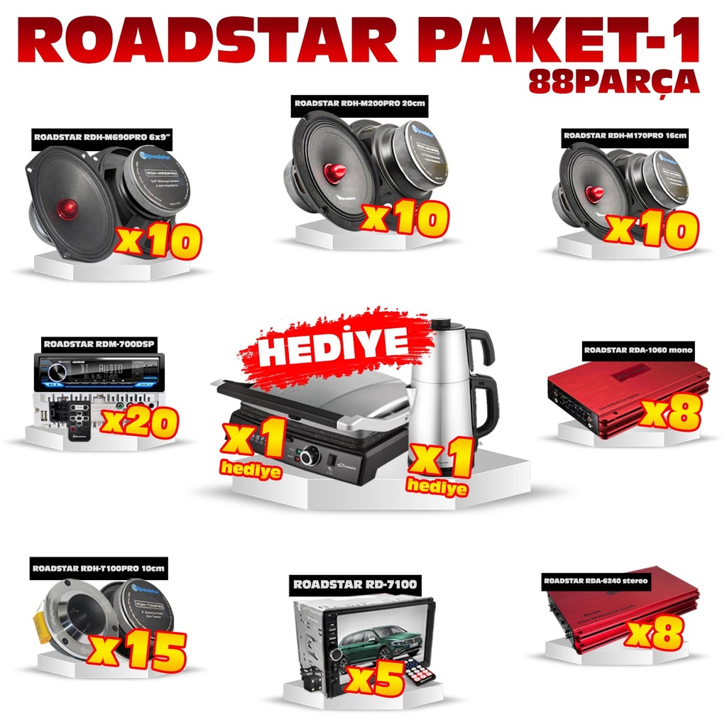 Paket-1 88 Parça Roadstar Seti Midrange+Twt+Type+Anfi+Double