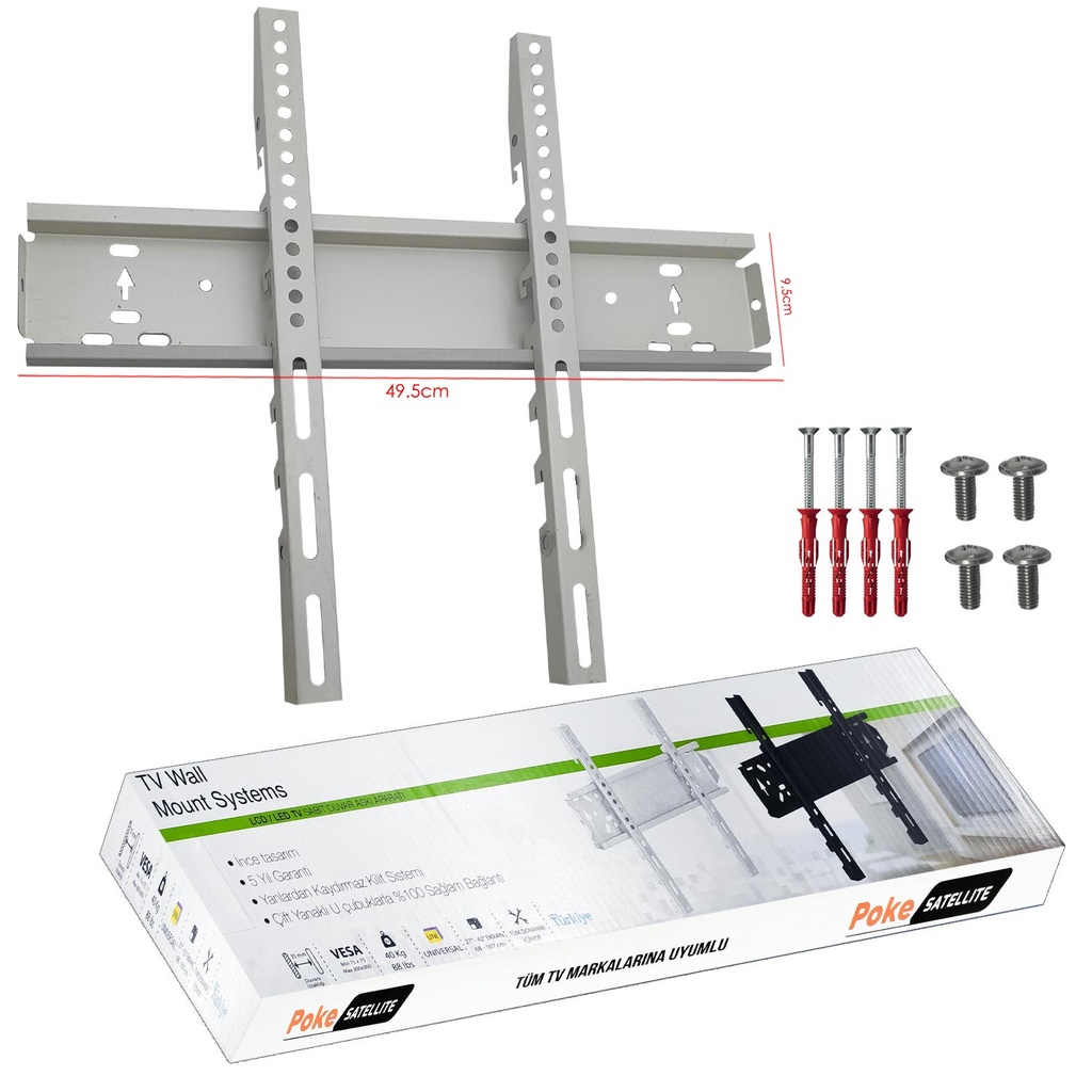 43'' 65'' 109-165cm Lcd Askı Aparatı Sabit Beyaz 50/11 Poke PK-8103