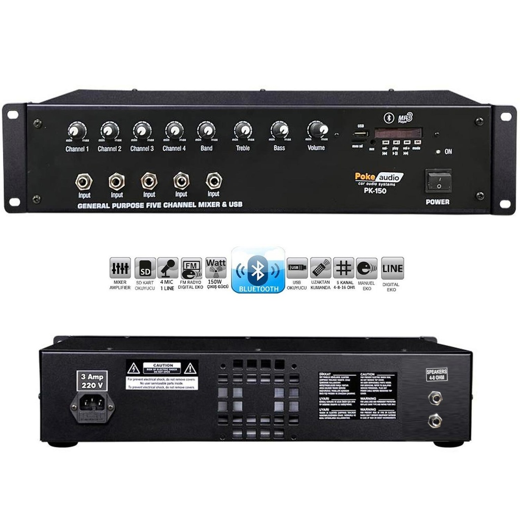 Power Mixer Anfi 150w Bt Usb Sd Trafolu Ekolu Poke PK-150