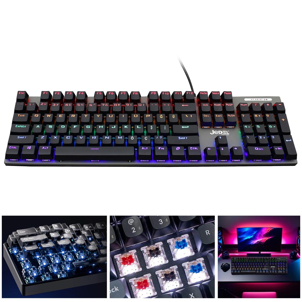 Oyuncu Kablolu Klavye Q Türkçe RGB Led ABS Mekanik Jedel KL-138