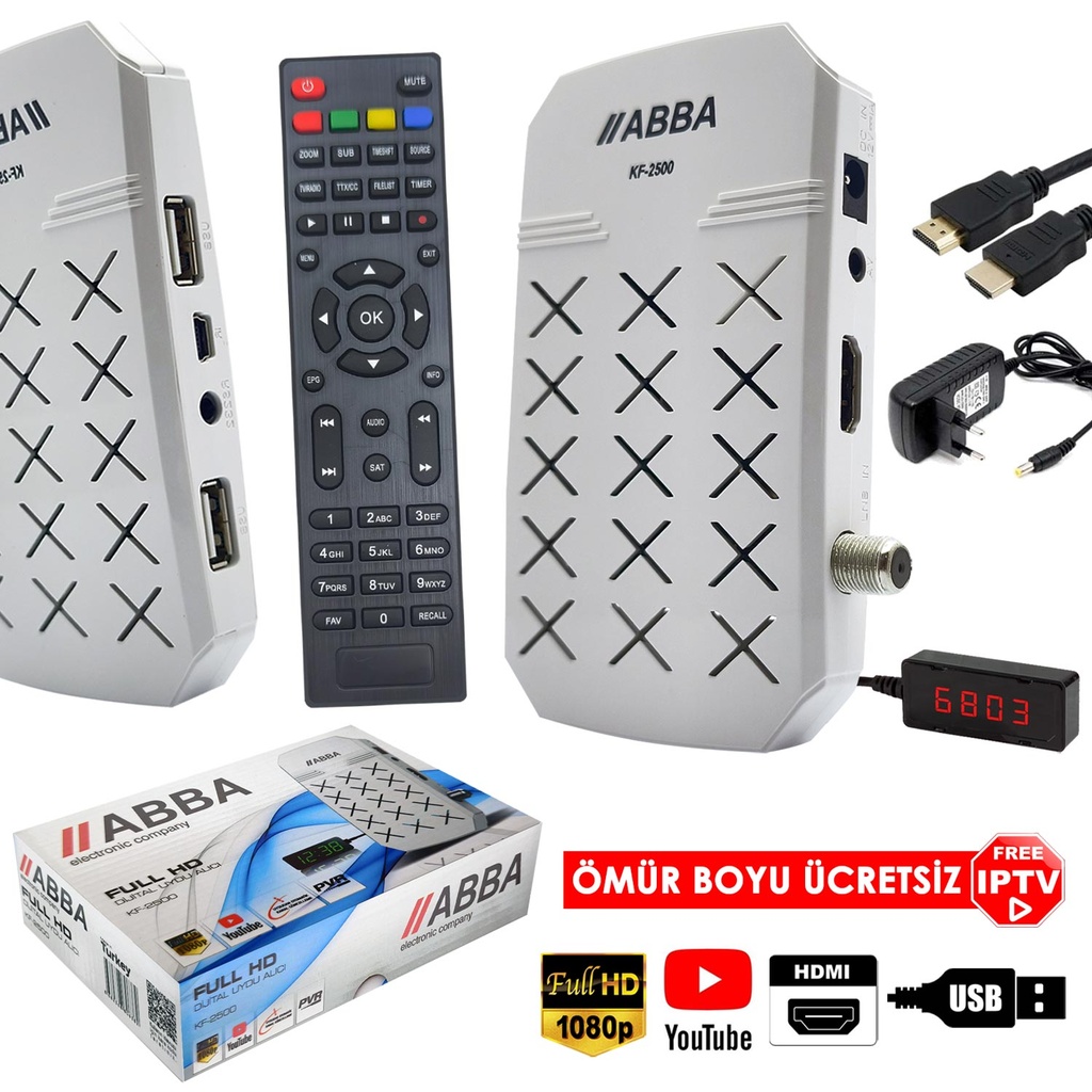 Full Hd Uydu Alıcı Youtube Free IPTV Wifi Desteği Youtube Abba KF-2500