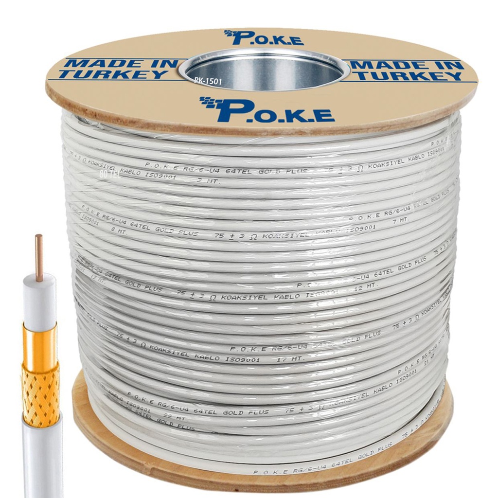 80Tel RG6/U6 Gold Anten Kablosu 1.02 300mt Poke PK-1502