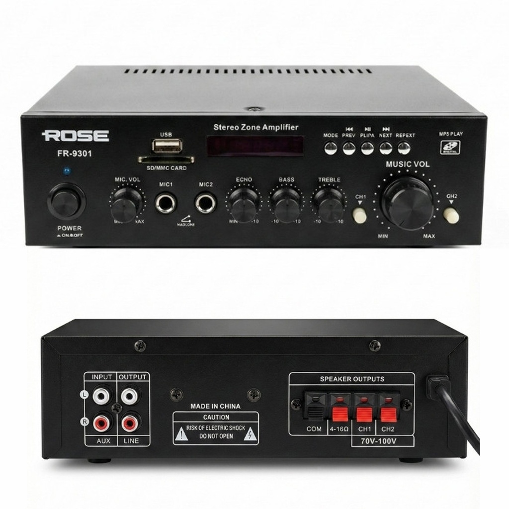 Anfi 80 Watt Bt Pc Mic Usb Sd 12v 220v 2 Bölgeli 2 Mikrofon Girişli Rose FR-9301