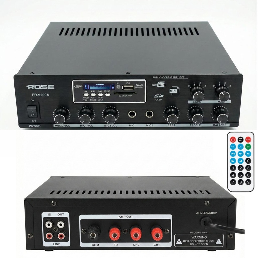 Anfi 120 Watt Bt Pc Mic Usb Sd 12v 220v 2 Mikrofon Girişli Rose FR-9200A