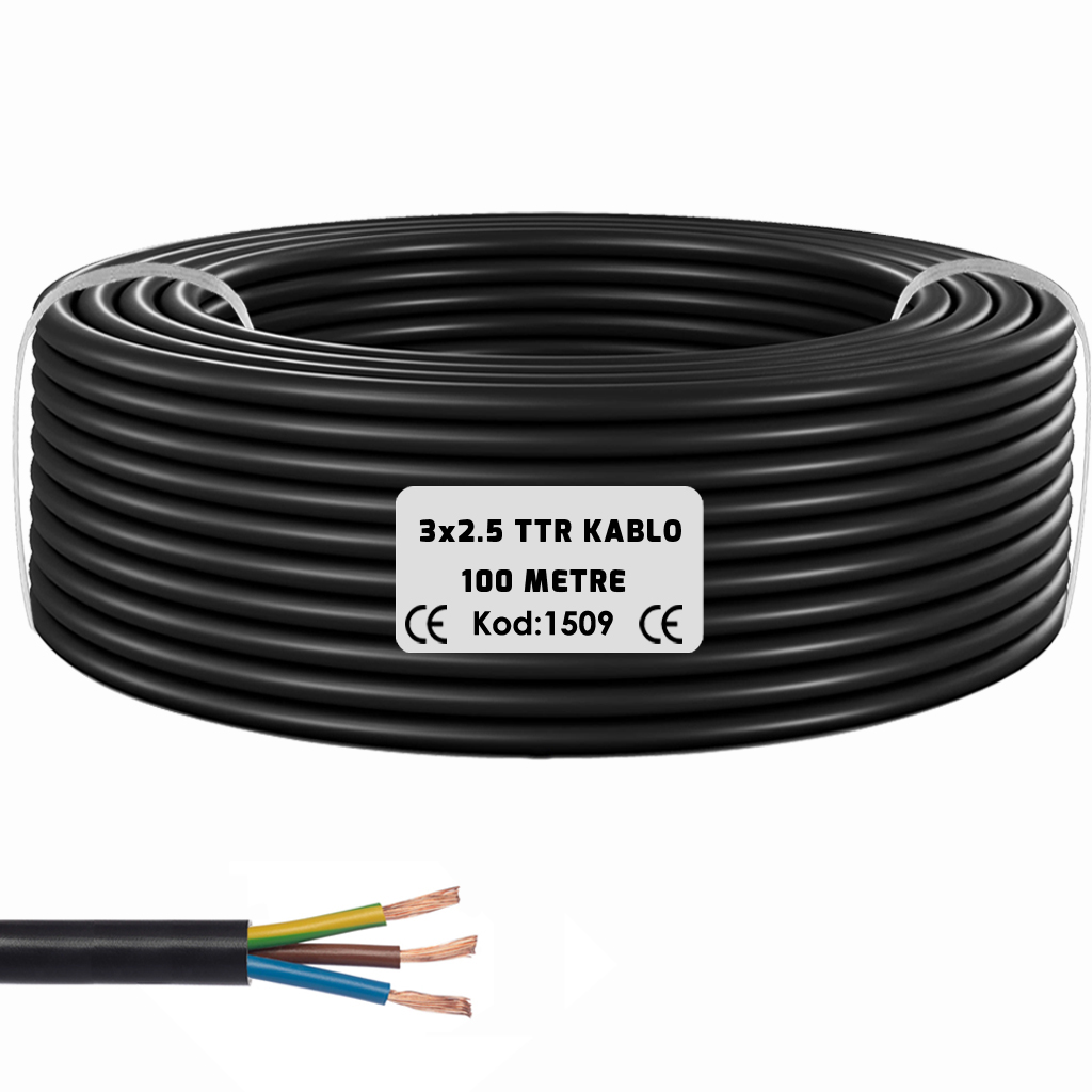 3x2.5 TTR Seslendirme Kablosu Siyah 100mt PK-325S