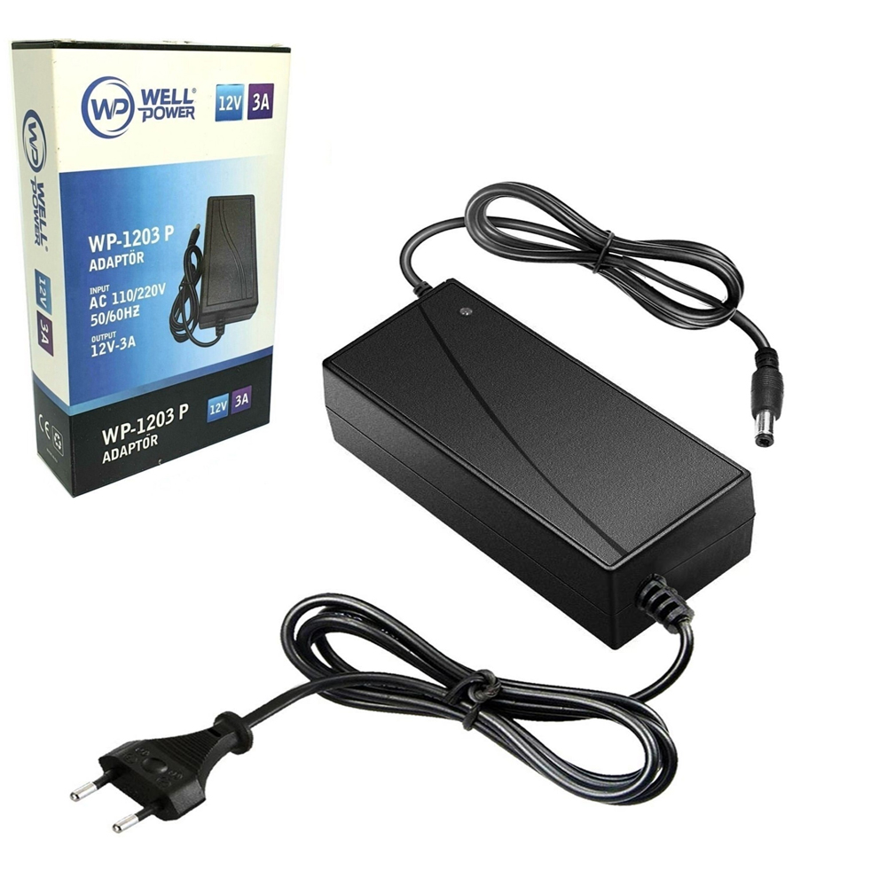 Adaptör 12V 3A Masa Tip 5.5x2.5 Wellpower WP-1203P  