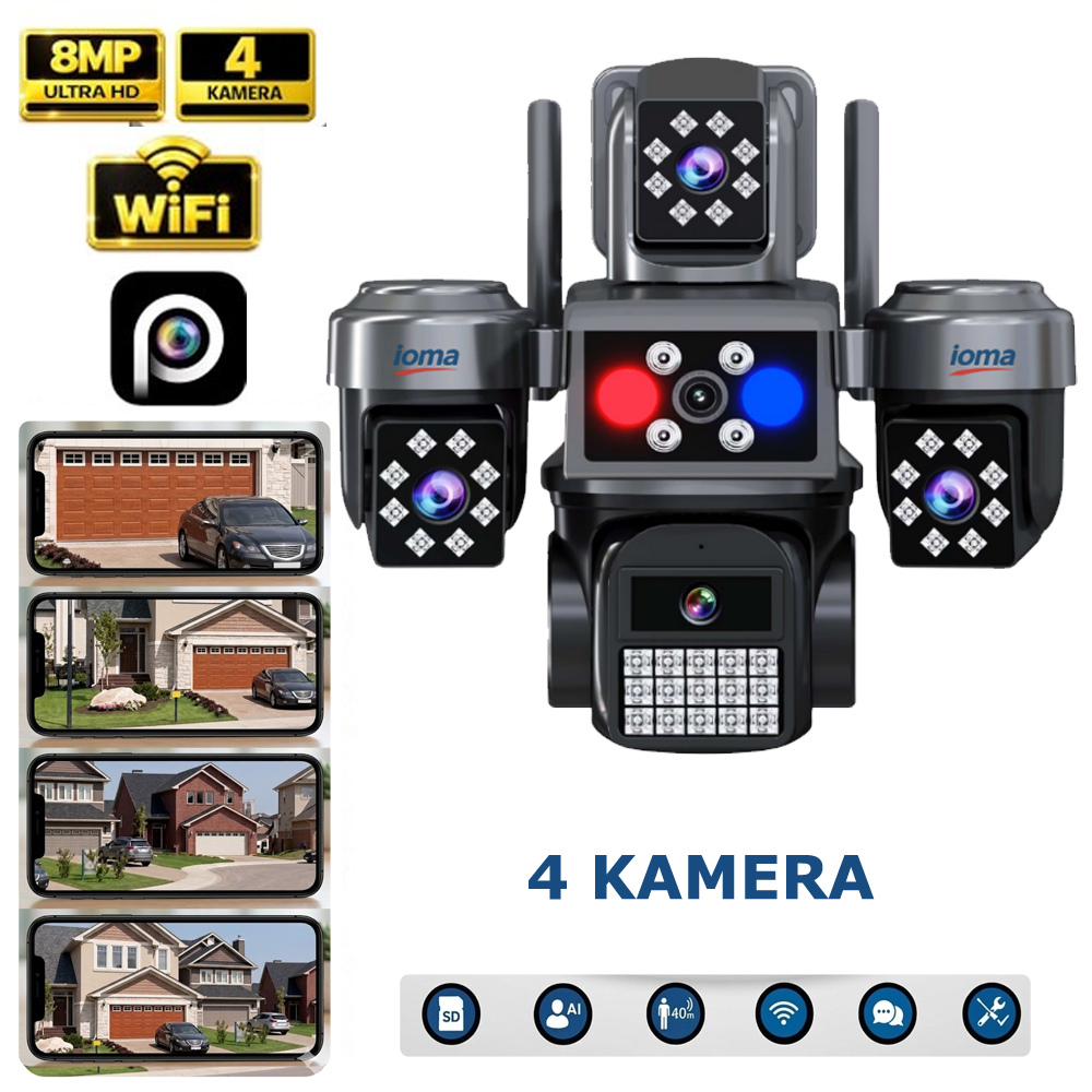 Wifi PTZ Akıllı 4 Kamera 8mp Gece Renkli Sesli Alarmlı Dış Mekan Ioma IO-WF147
