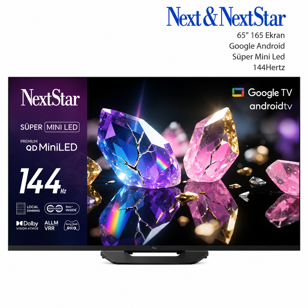 65'' 165 Ekran Süper Mini Led Televizyon Full Hd 8K 144 Hertz Google Tv Next Ye-65IDWP14
