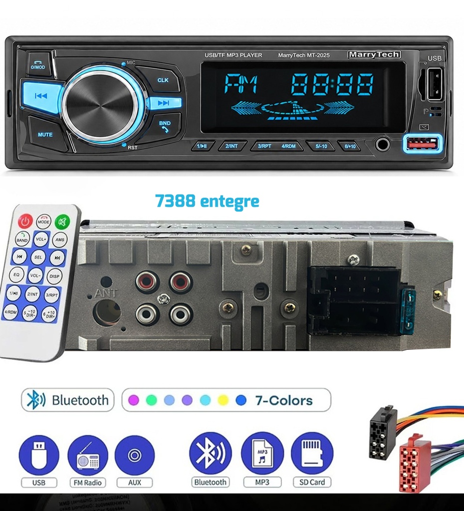 Oto Teyp 4x60 Watt 7388 Entegre Bluetooth 2xUSB Şarjlı Fm APP MaryTech MT-2025