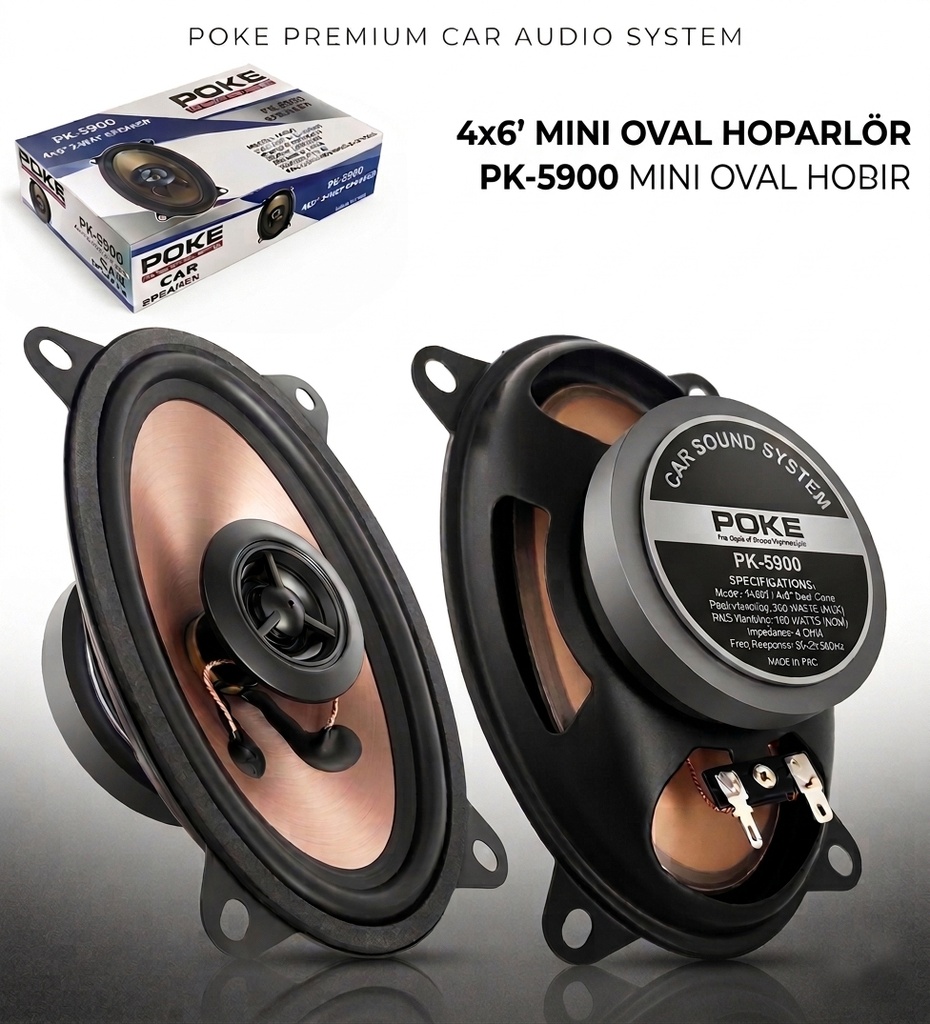 4x6'' Reno 9 Mini Oval Oto Hoparlör 200w Tweeterli 1 Adet Poke PK-5900