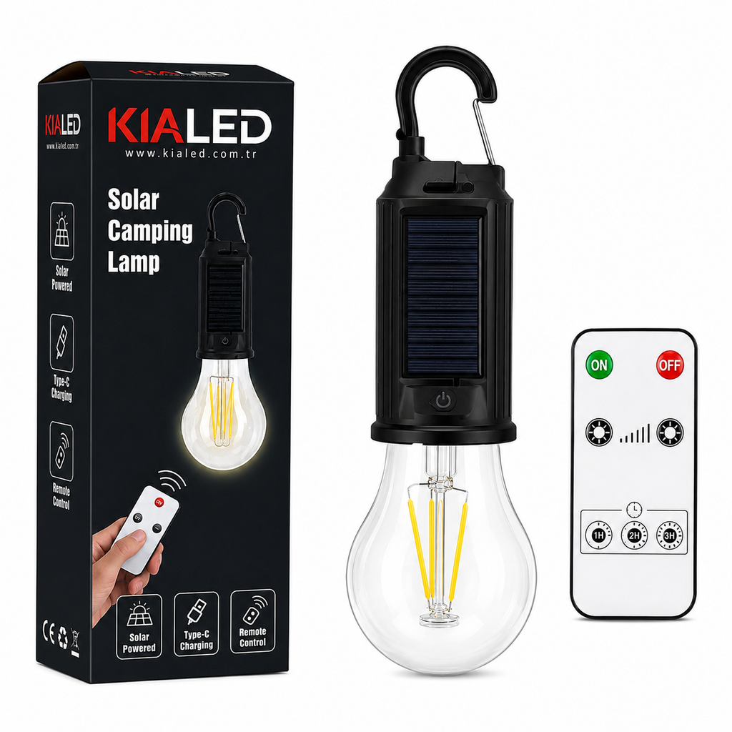 Solar Şarjlı Kamp Lambası Ampul Kumandalı 3 Mod KIA LED KL-BLB01