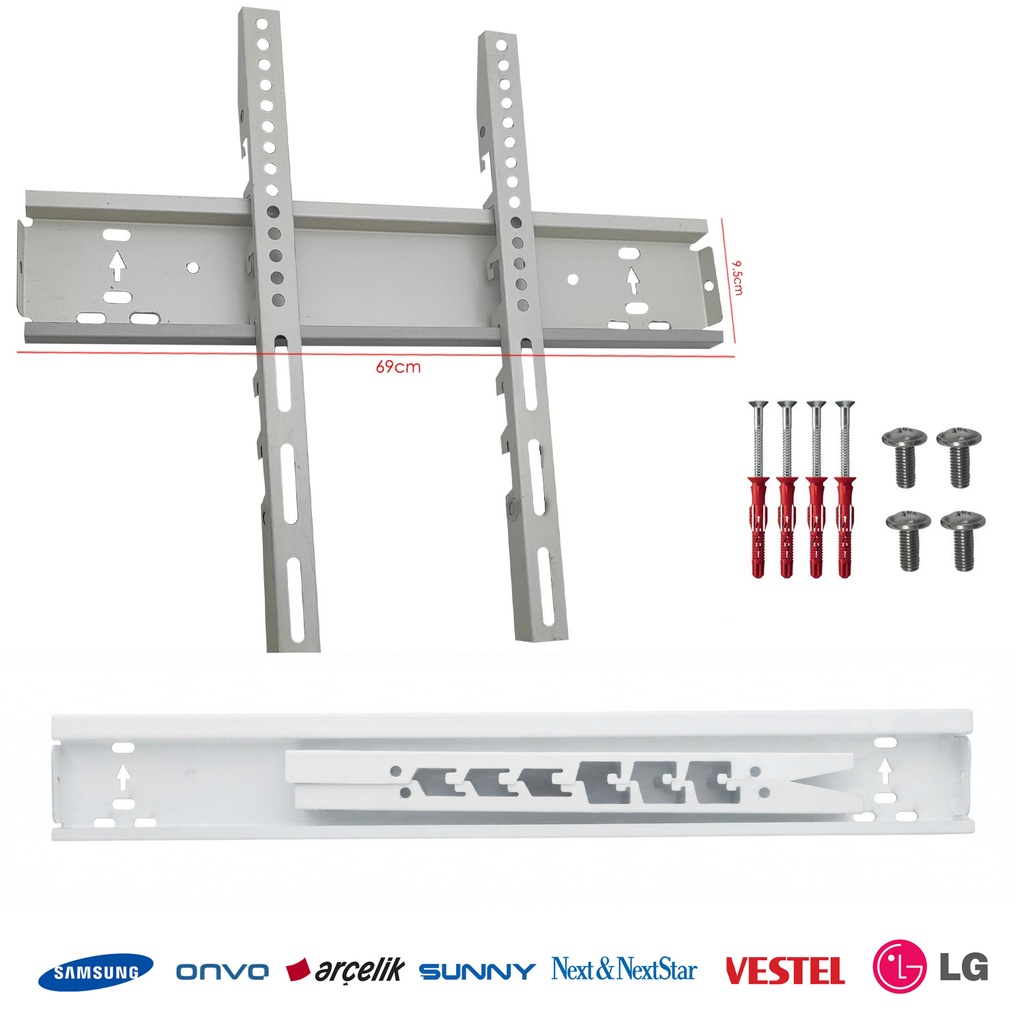 55'' 65'' 75'' 140-165cm-190cm Lcd Askı Aparatı Sabit Beyaz Kutusuz KraftStell KTS-7011