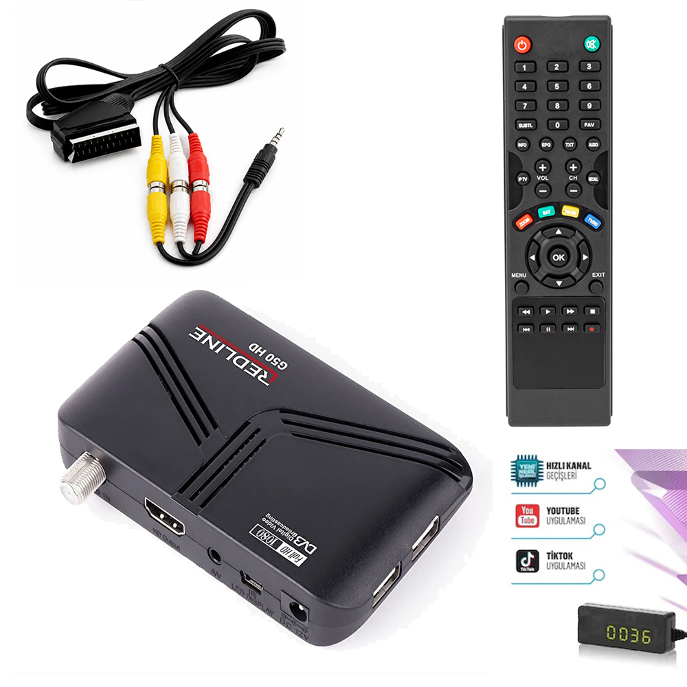 Full HD Scart Uydu Alıcı Usb TKGS Redline IP WIFI Destekler G-50 Pro HDScart