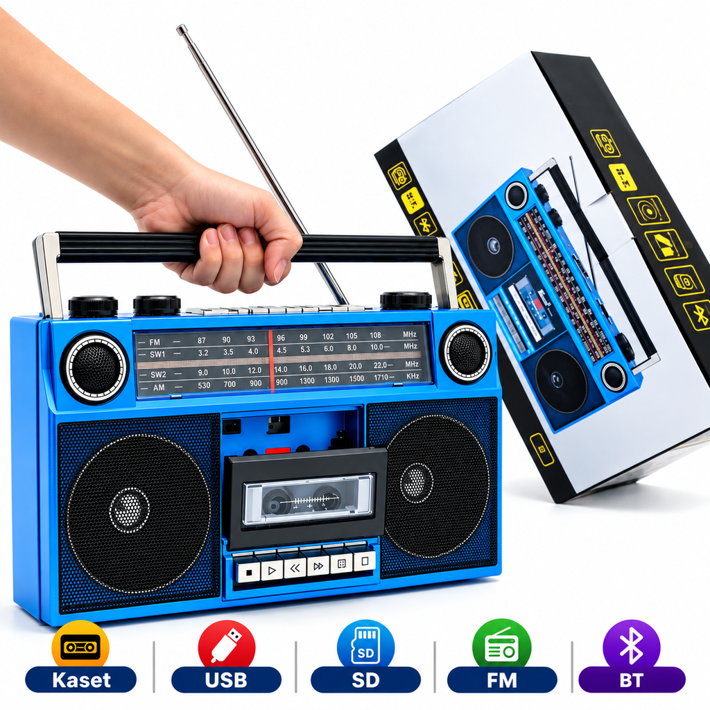Kaset Çalar Bluetooth Speaker Nostalji Bass Bt Fm Usb Sd Wireless FP-830