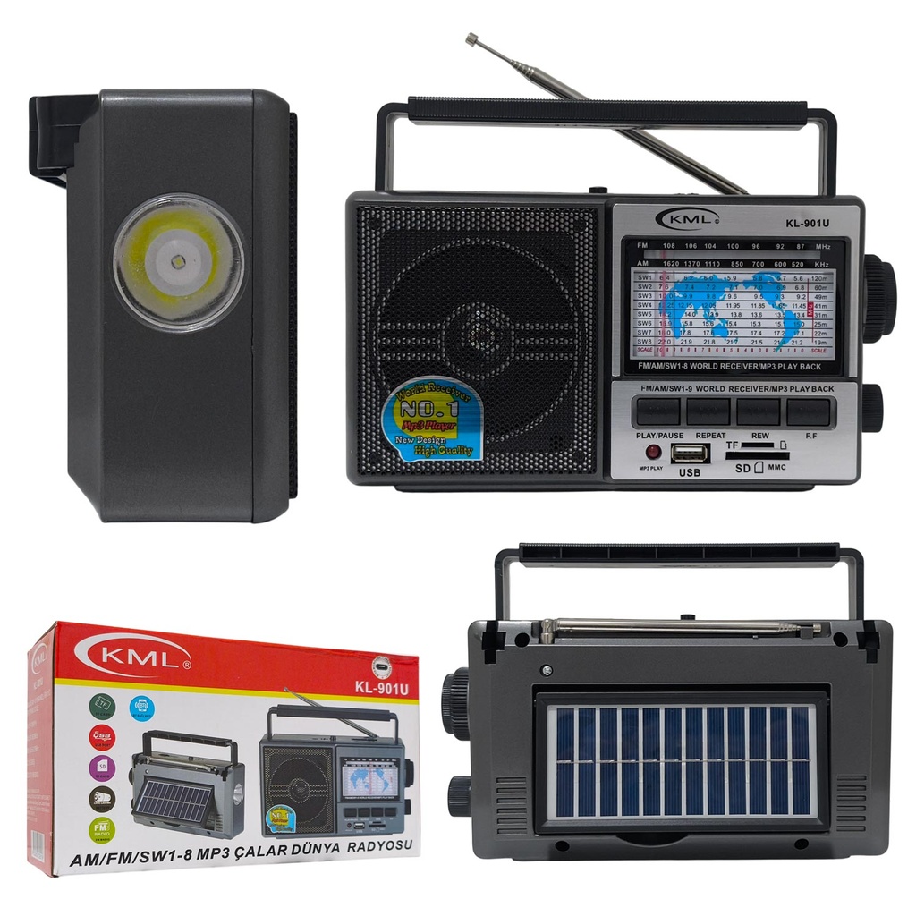 Radyo Solar Şarjlı Bluetooth Speaker Fm Usb Sd KL-90U