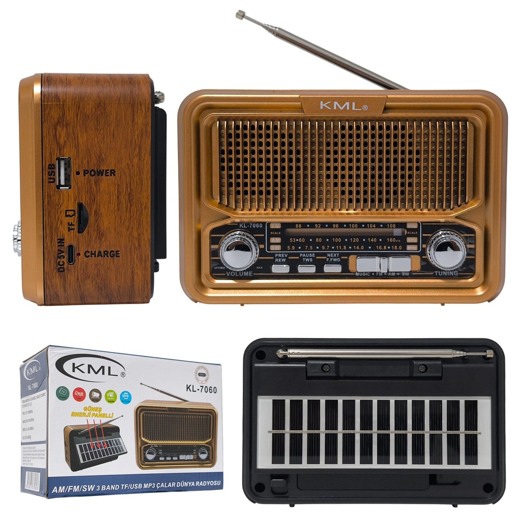 Nostalji Radyo Solar Şarjlı Bluetooth Fm Usb Sd KL-7060