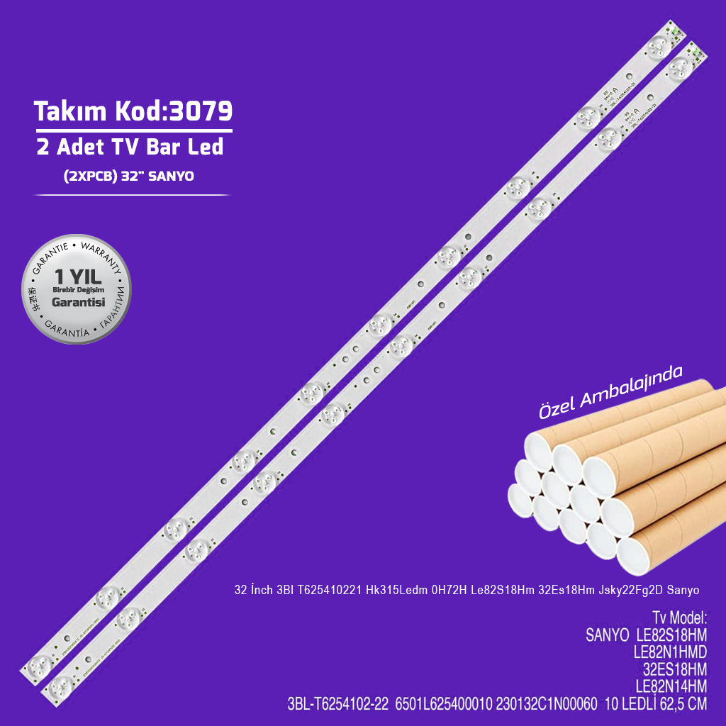 32'' 3Bl T625410221 Hk315Ledm 0H72H Le82S18Hm 32Es18Hm Jsky22Fg2D Sanyo 2 Adet Tv Bar Led