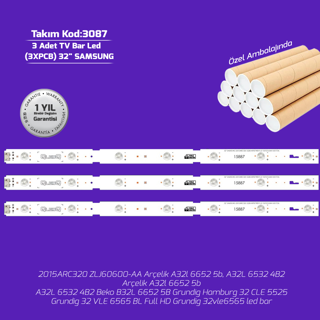 32'' Samsung 2015Arc320 Zlj60600 Aa Arçelik A32L 6652 5B, A32L 6532 4B2 Samsung 3adet Tv Bar Led