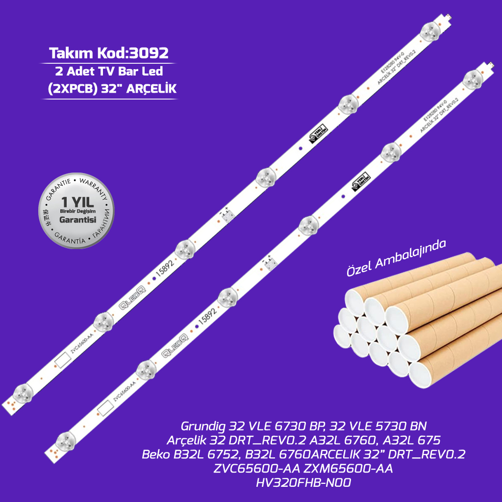 32'' Arçelik 32 Drt Rev0.2 A32L 6760, A32L 675 ZVC65600-AA 2 Adet Tv Bar Led
