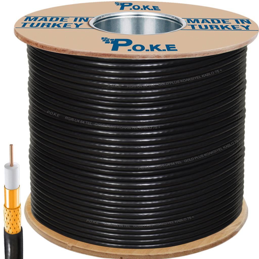 Anten Kablosu Gold RG6/U4 64Tel 1.02 500mt Siyah Poke PK-1375