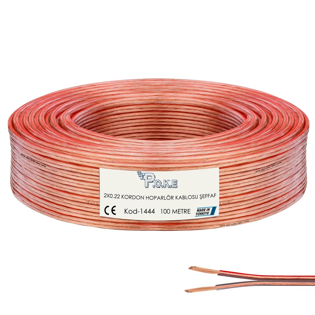 2x0.22 Hoparlör Kablosu Şeffaf Kordon 100mt Poke Pk-1444