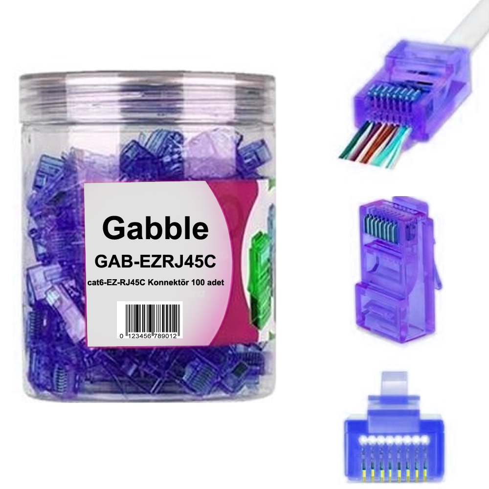 EZ RJ45 Cat6 Soket Konnektör 100 Adet Renkli Gabble EZ-RJ45  
