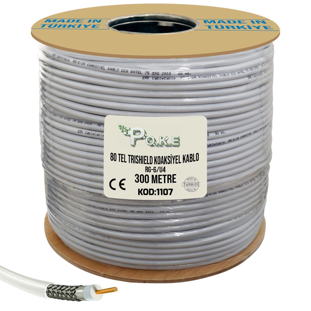 Anten Kablosu RG6/U4 1,02 80Tel Trishield 300m Poke PK-1107