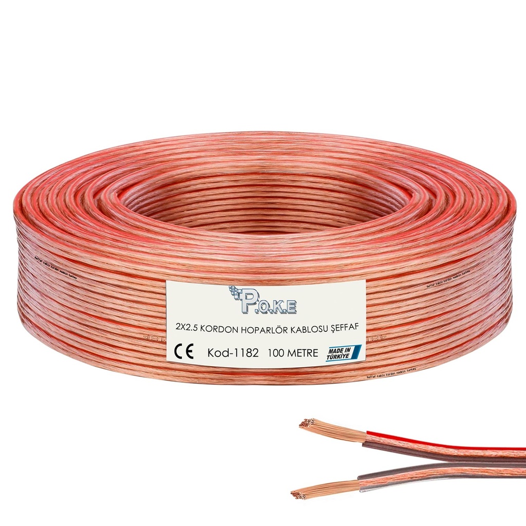 2x2.5 Hoparlör Kablosu Şeffaf Kordon 100mt Poke PK-1182