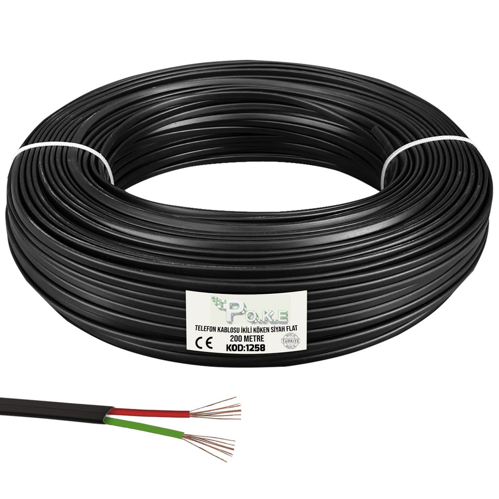 Köken Telefon Kablosu İkili Siyah 200mt Poke Pk-1258
