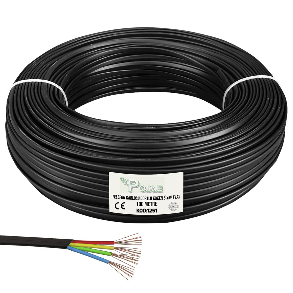 Telefon Kablosu Dörtlü Köken Siyah 100mt Poke Pk-1251