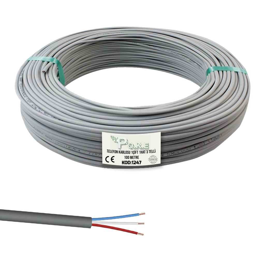 Telefon Kablosu 1 Çift 1 Hat 3 Telli 100mt Poke Pk-1247