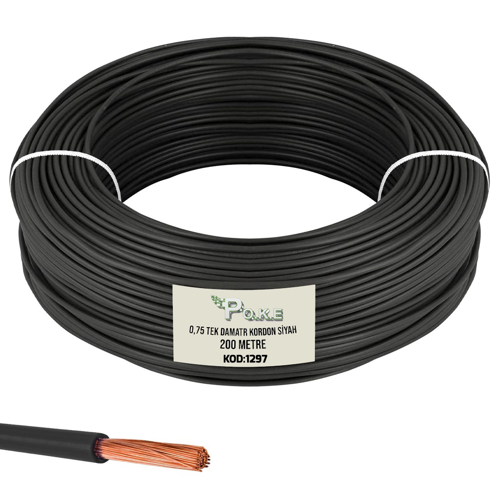 0.75 NYAF Tek Damar Kablo Siyah 200mt Poke PK-1297