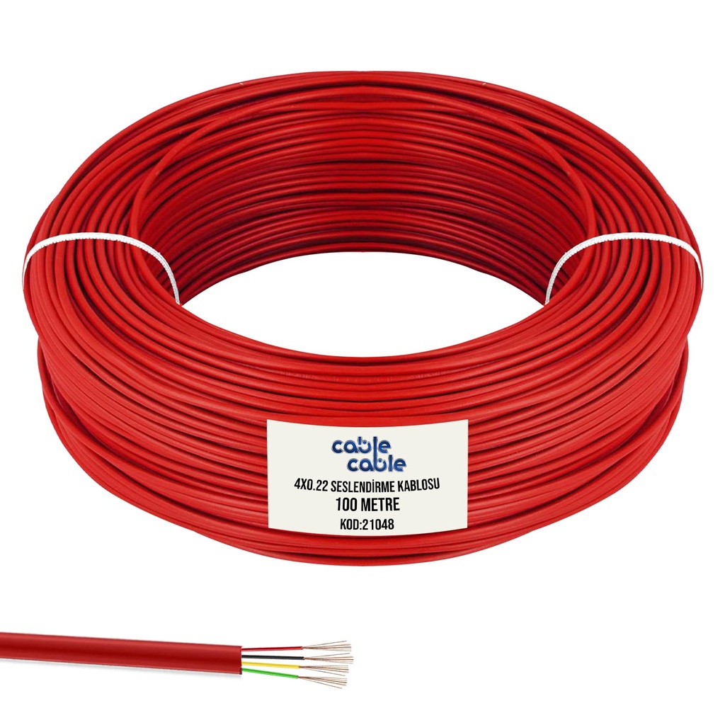 Seslendirme Kablosu 4x0.22 mm Bakır Kırmızı 100mt  Poke Pk-1290