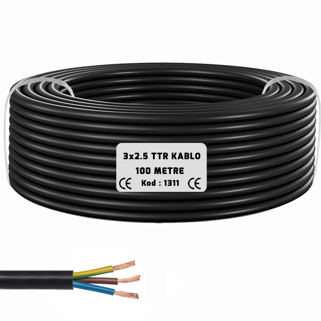 3x2.5 TTR Seslendirme Kablosu Siyah 100mt BRK-325S